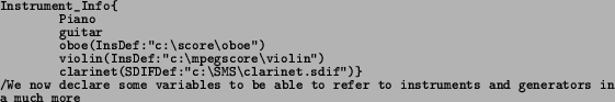 \begin{spacing}{0.8}
\texttt{\footnotesize Instrument\_Info\{}{\footnotesize\par...
... to instruments and generators in a much more}{\footnotesize\par
}
\end{spacing}