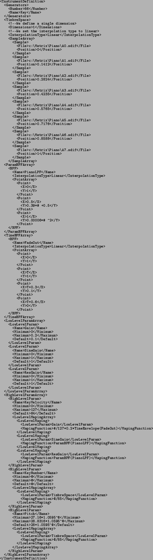 \begin{spacing}{0.8}
\texttt{\footnotesize <xsd:schema xmlns:xsd=\char\lq \uml {}ht...
...r
}
\par
\texttt{\footnotesize    <sequence>}{\footnotesize\par
}
\end{spacing}